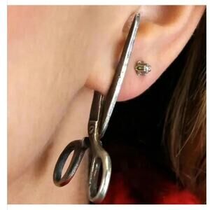 Pair Scissors Earrings Gunmetal 1" Stud Whimsygoth Novelty Dark Horror Goth Gift